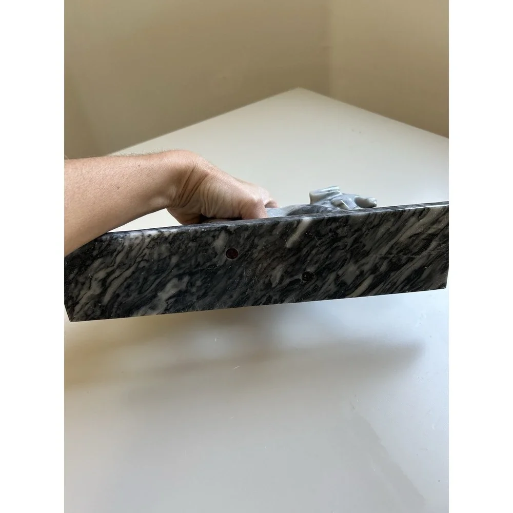 Vintage Marble Panther Statue Black White Stone Sculpture Mid Century Modern